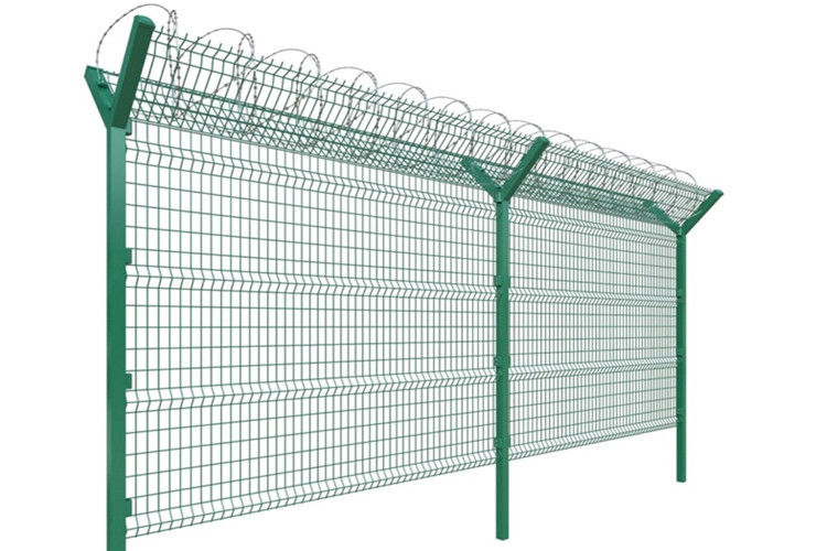 Galvanized Steel Razor Wire And Barbed Wire Fences For High Security Anti Climb Fencing System Supported By Y Posts